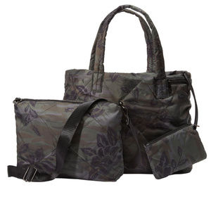 3 peice Quilted Tote Cross Body Travel Bag Set